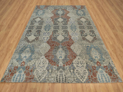 Modern / Contemporary hand-knotted wool/silk rug in Gray, 7'11" x 10'2" — SKU O091848 (view 2)