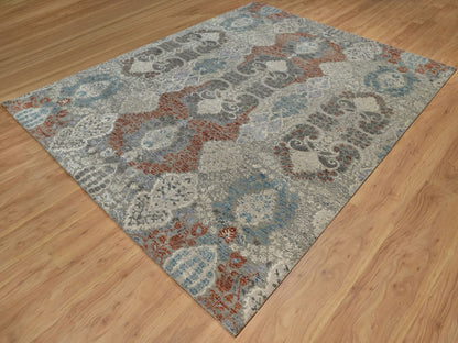 Modern / Contemporary hand-knotted wool/silk rug in Gray, 7'11" x 10'2" — SKU O091848 (view 3)
