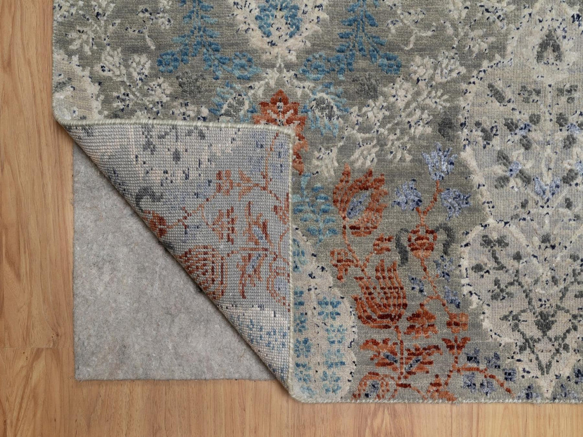 Modern / Contemporary hand-knotted wool/silk rug in Gray, 7'11" x 10'2" — SKU O091848 (view 4)