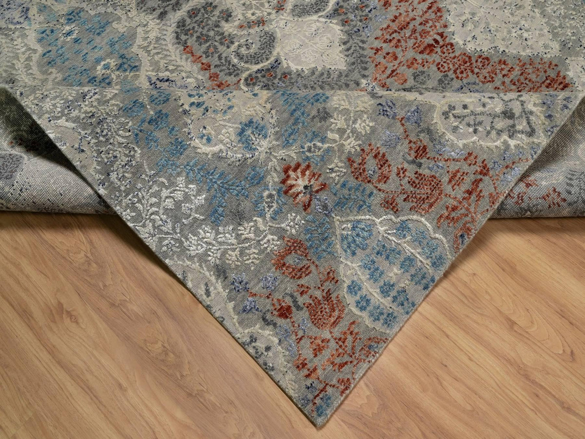 Modern / Contemporary hand-knotted wool/silk rug in Gray, 7'11" x 10'2" — SKU O091848 (view 6)