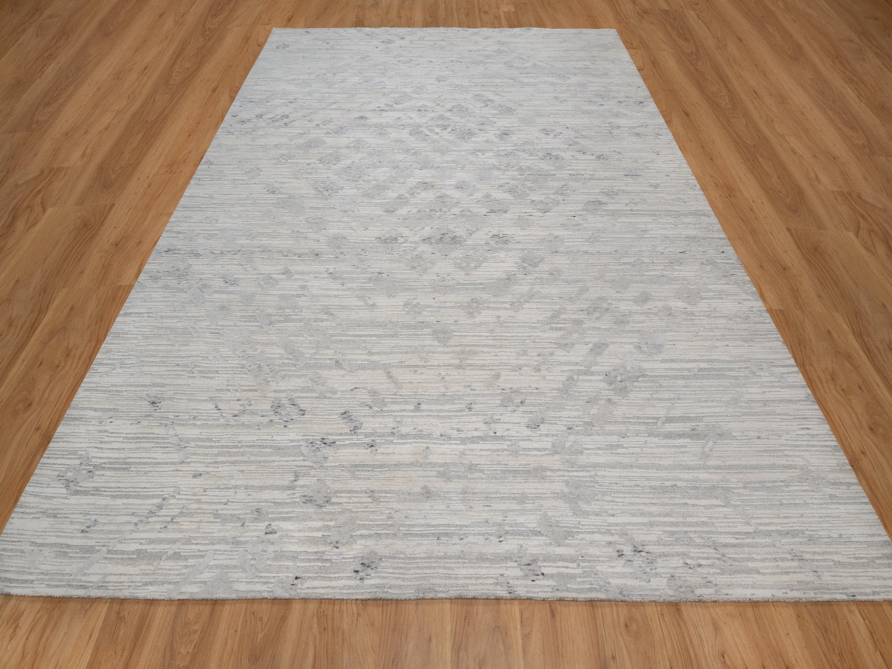 Grey 9'0" x 12'1" Modern and Contemporary Hand knotted Wool Rug - Sku: O091859