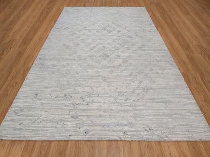 Grey 9'0" x 12'1" Modern and Contemporary Hand knotted Wool Rug - Sku: O091859