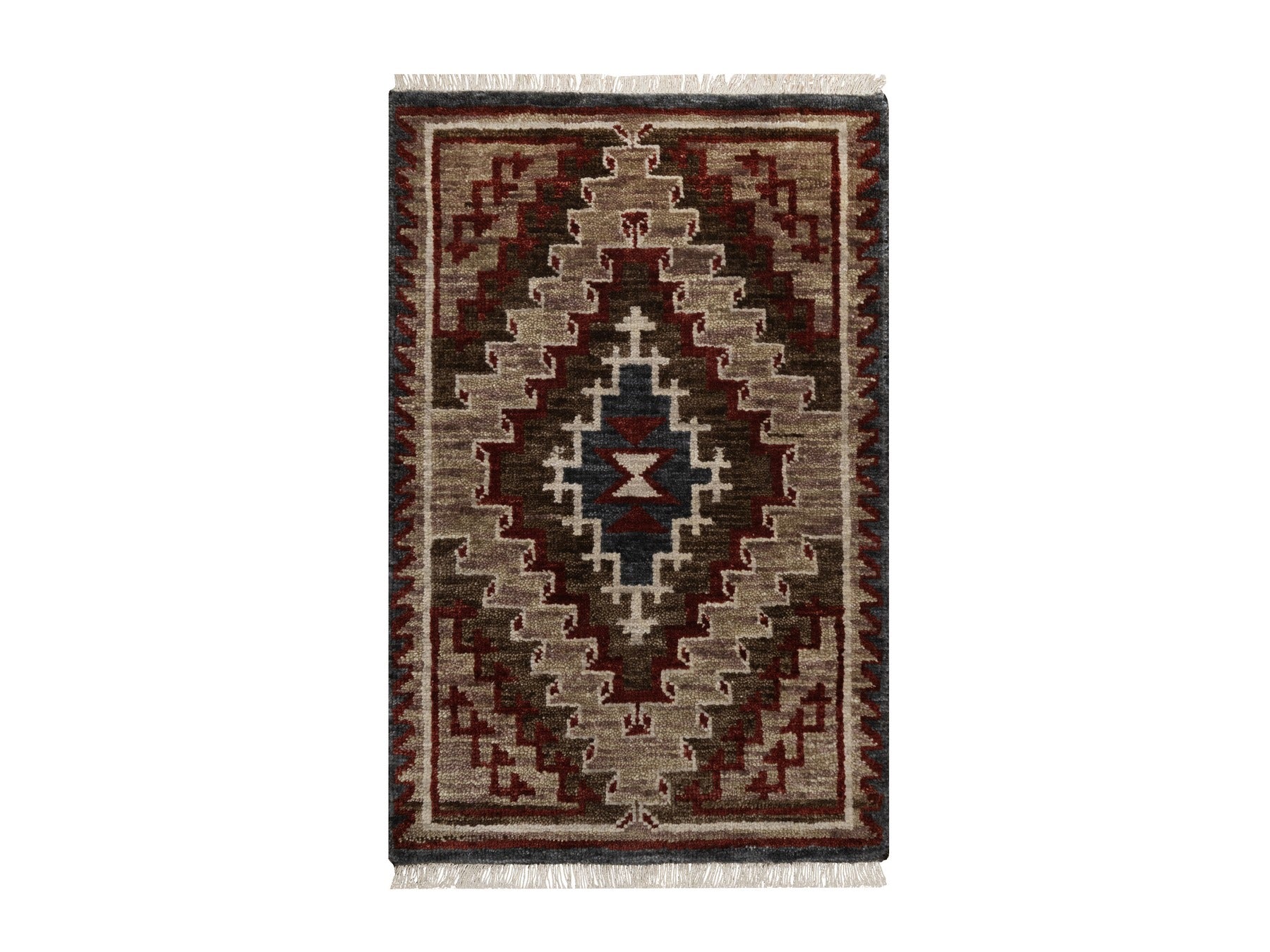 Brown 2'0" x 3'2" Tribal & Geometric Hand knotted Wool Rug - Sku: O091863