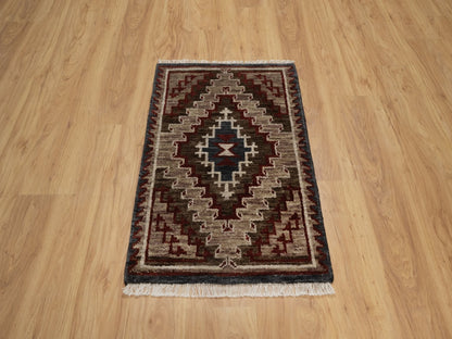 Brown 2'0" x 3'2" Tribal & Geometric Hand knotted Wool Rug - Sku: O091863