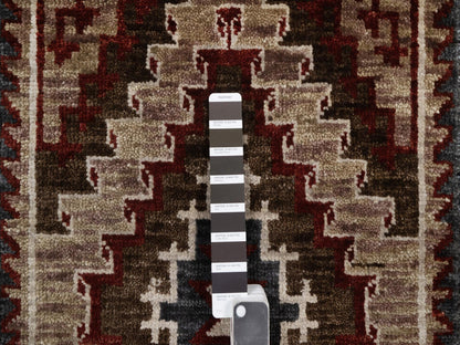 Brown 2'0" x 3'2" Tribal & Geometric Hand knotted Wool Rug - Sku: O091863