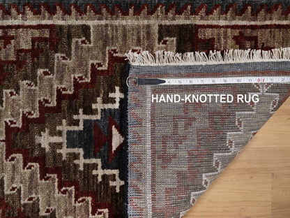 Brown 2'0" x 3'2" Tribal & Geometric Hand knotted Wool Rug - Sku: O091863