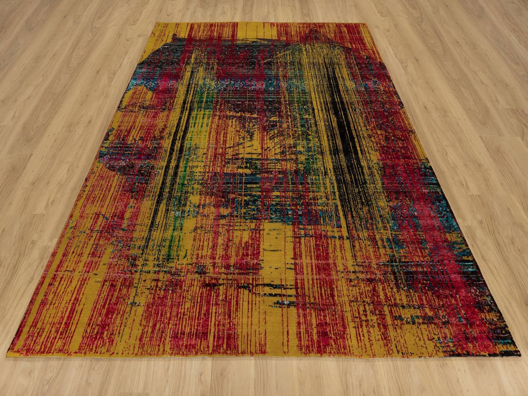 Modern / Contemporary hand-knotted wool/silk rug in Yellow, 7'10" x 10' — SKU O091889 (view 2)