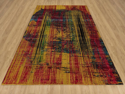 Modern / Contemporary hand-knotted wool/silk rug in Yellow, 7'10" x 10' — SKU O091889 (view 2)
