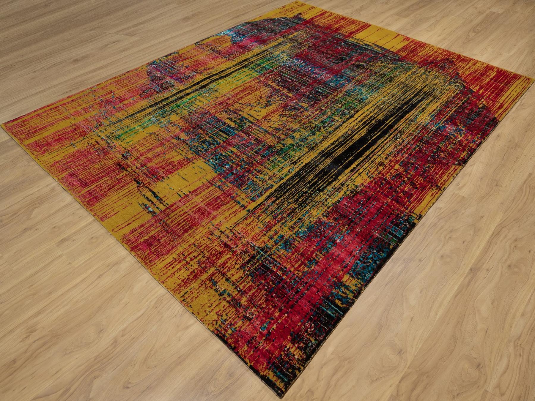 Modern / Contemporary hand-knotted wool/silk rug in Yellow, 7'10" x 10' — SKU O091889 (view 3)