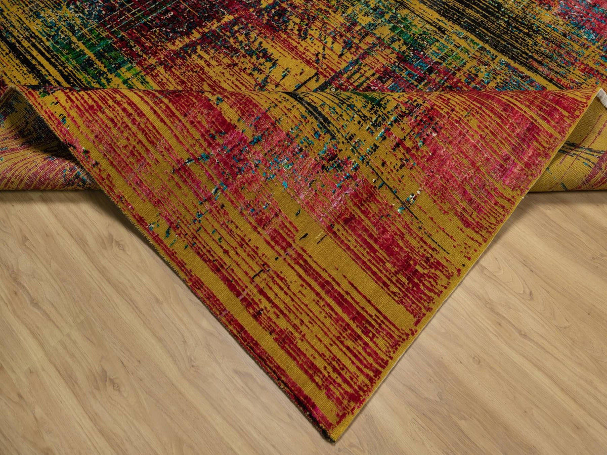 Modern / Contemporary hand-knotted wool/silk rug in Yellow, 7'10" x 10' — SKU O091889 (view 6)