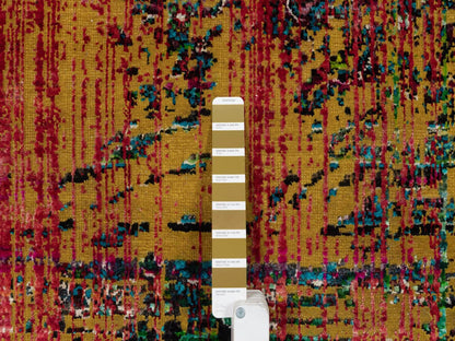 Modern / Contemporary hand-knotted wool/silk rug in Yellow, 7'10" x 10' — SKU O091889 (view 7)