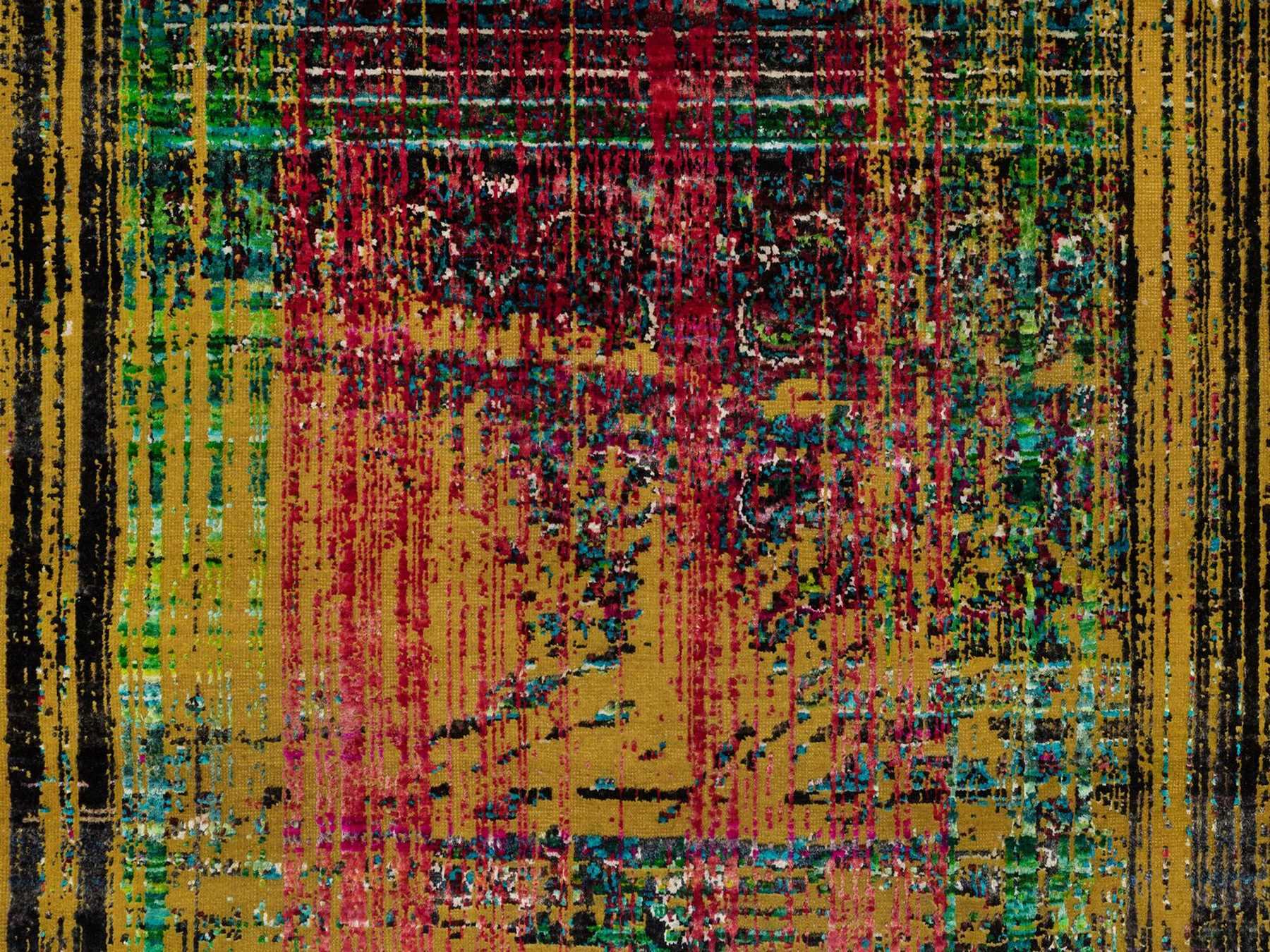 Modern / Contemporary hand-knotted wool/silk rug in Yellow, 7'10" x 10' — SKU O091889 (view 8)