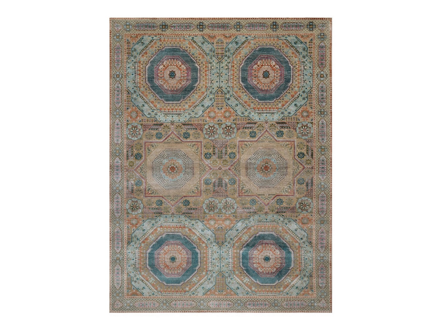 Brown 9'0" x 12'1" Mamluk Hand knotted Wool/Silk Rug - Sku: O091890