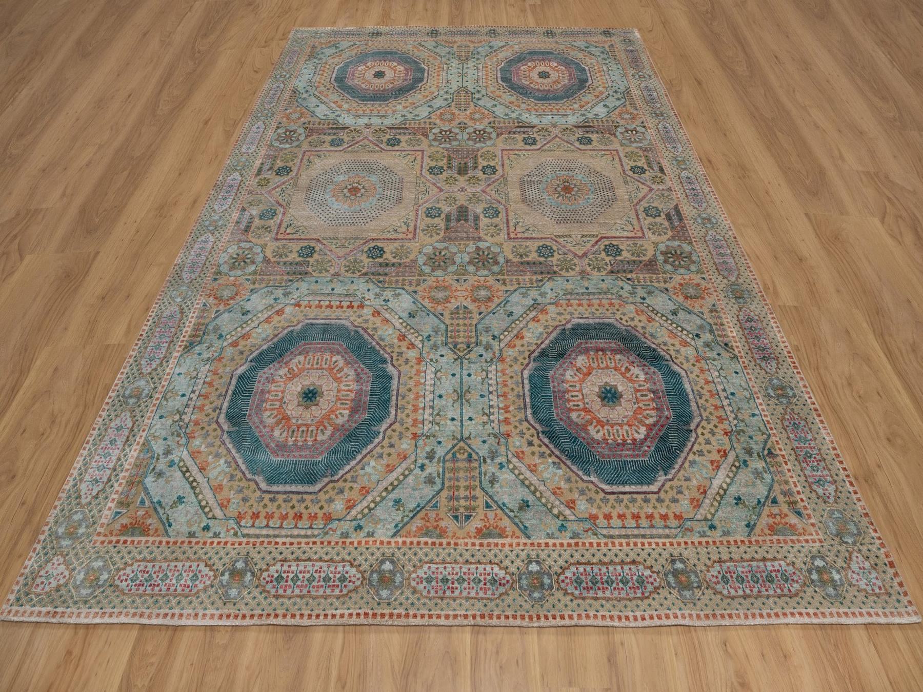 Brown 9'0" x 12'1" Mamluk Hand knotted Wool/Silk Rug - Sku: O091890