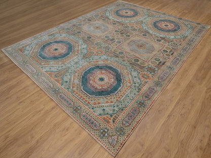 Brown 9'0" x 12'1" Mamluk Hand knotted Wool/Silk Rug - Sku: O091890