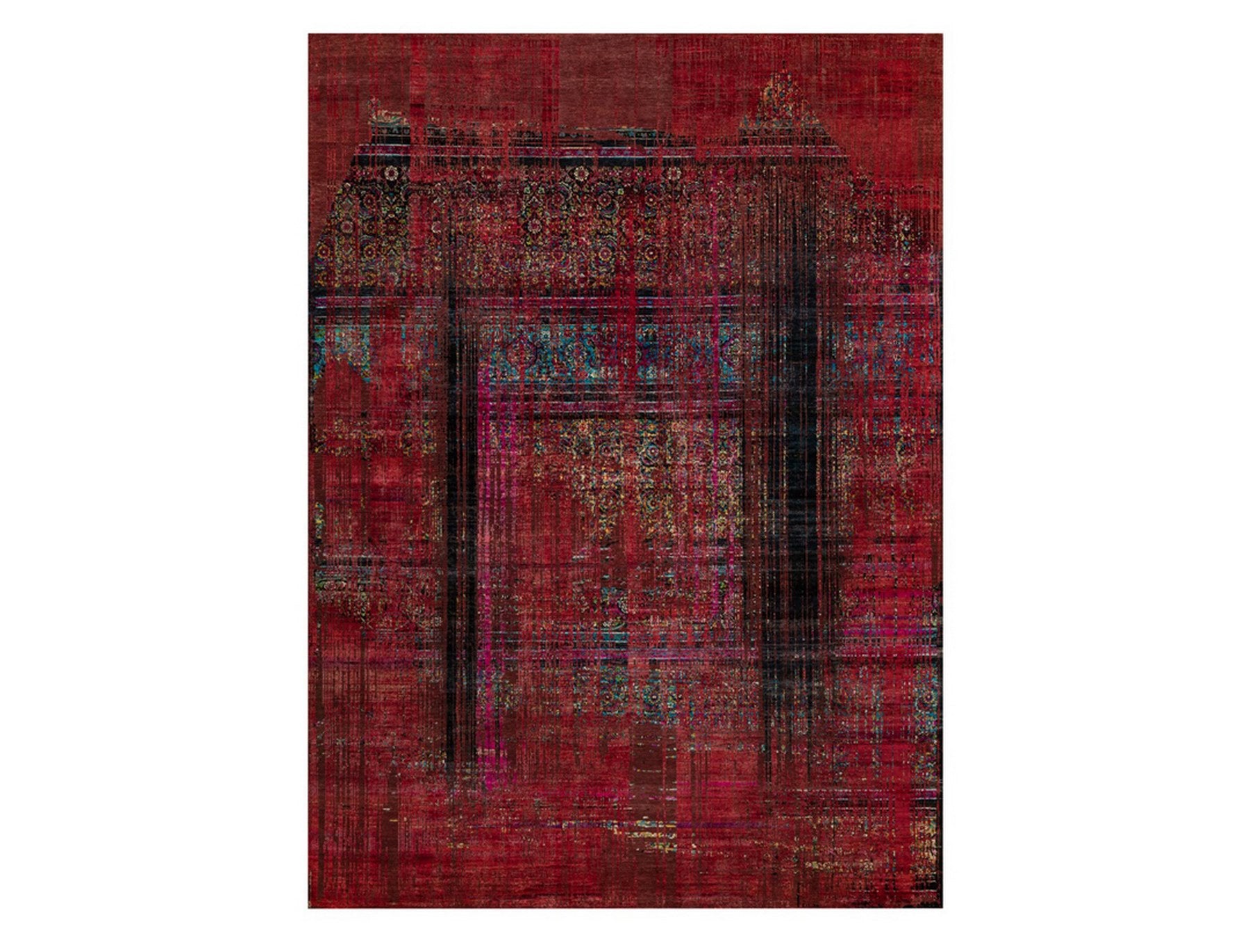 Modern / Contemporary hand-knotted wool/silk rug in Red, 8'8" x 11'11" — SKU O091893
