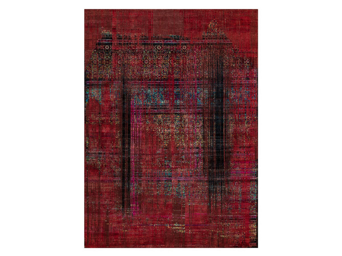 Modern / Contemporary hand-knotted wool/silk rug in Red, 8'8" x 11'11" — SKU O091893