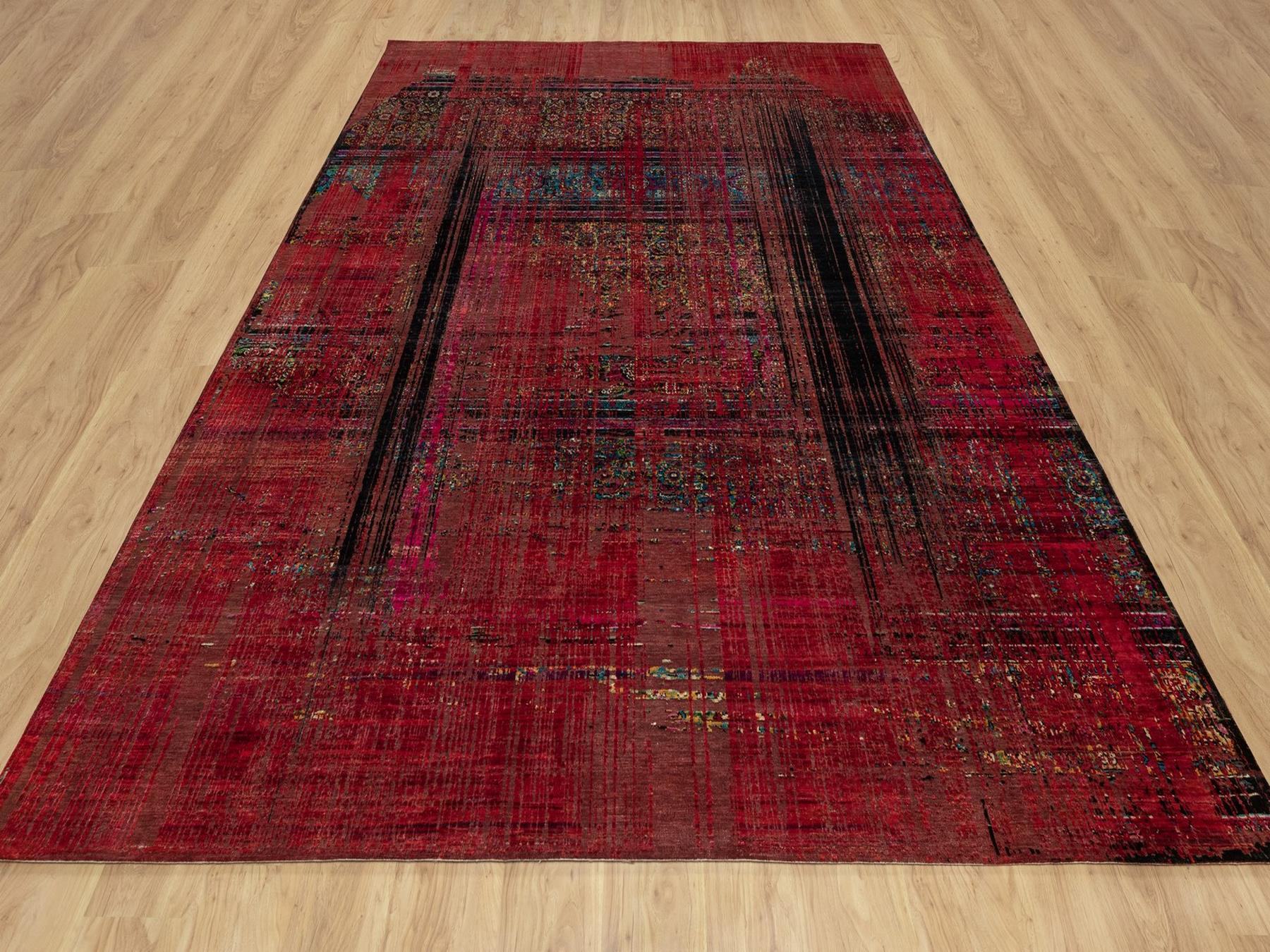 Modern / Contemporary hand-knotted wool/silk rug in Red, 8'8" x 11'11" — SKU O091893 (view 2)