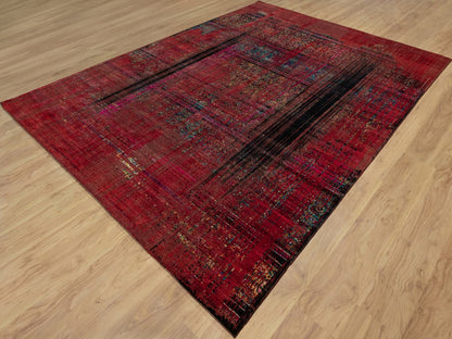 Modern / Contemporary hand-knotted wool/silk rug in Red, 8'8" x 11'11" — SKU O091893 (view 3)