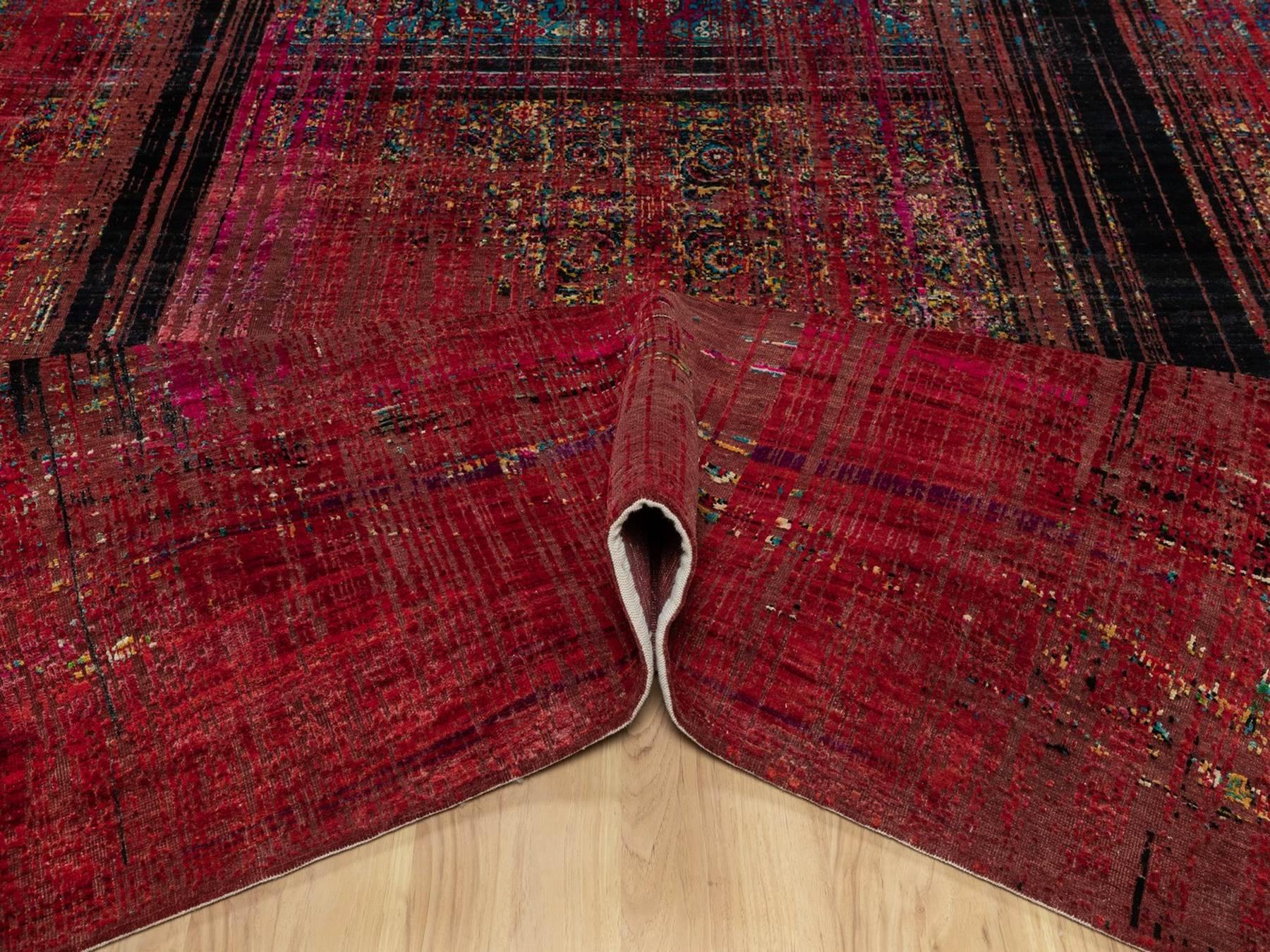 Modern / Contemporary hand-knotted wool/silk rug in Red, 8'8" x 11'11" — SKU O091893 (view 5)