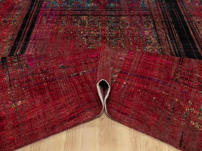 Modern / Contemporary hand-knotted wool/silk rug in Red, 8'8" x 11'11" — SKU O091893 (view 5)