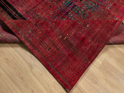Modern / Contemporary hand-knotted wool/silk rug in Red, 8'8" x 11'11" — SKU O091893 (view 6)