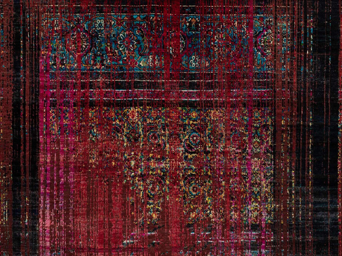 Modern / Contemporary hand-knotted wool/silk rug in Red, 8'8" x 11'11" — SKU O091893 (view 8)