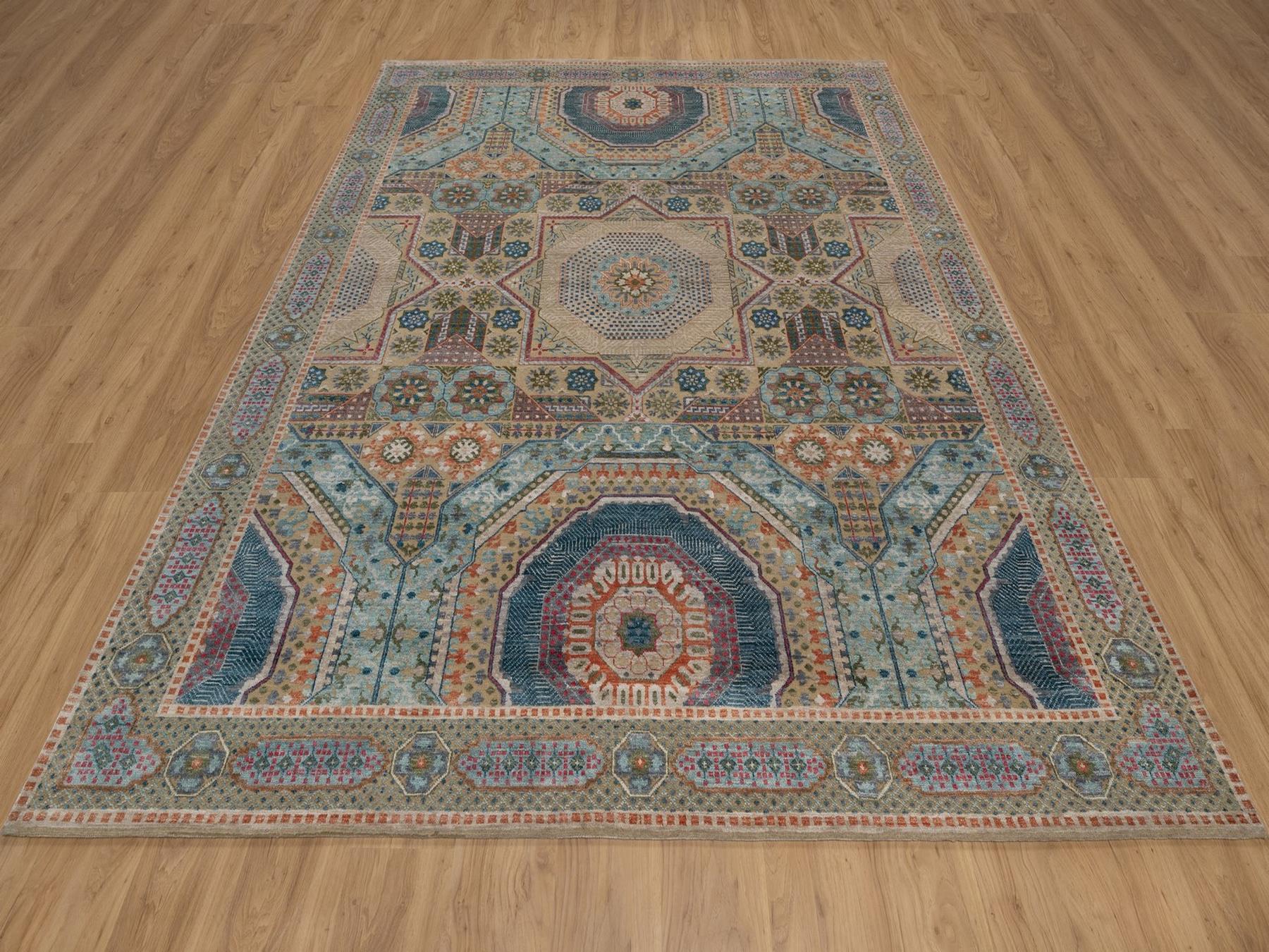 Brown 7'11" x 10'2" Mamluk Hand knotted Wool/Silk Rug - Sku: O091894