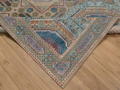 Brown 7'11" x 10'2" Mamluk Hand knotted Wool/Silk Rug - Sku: O091894
