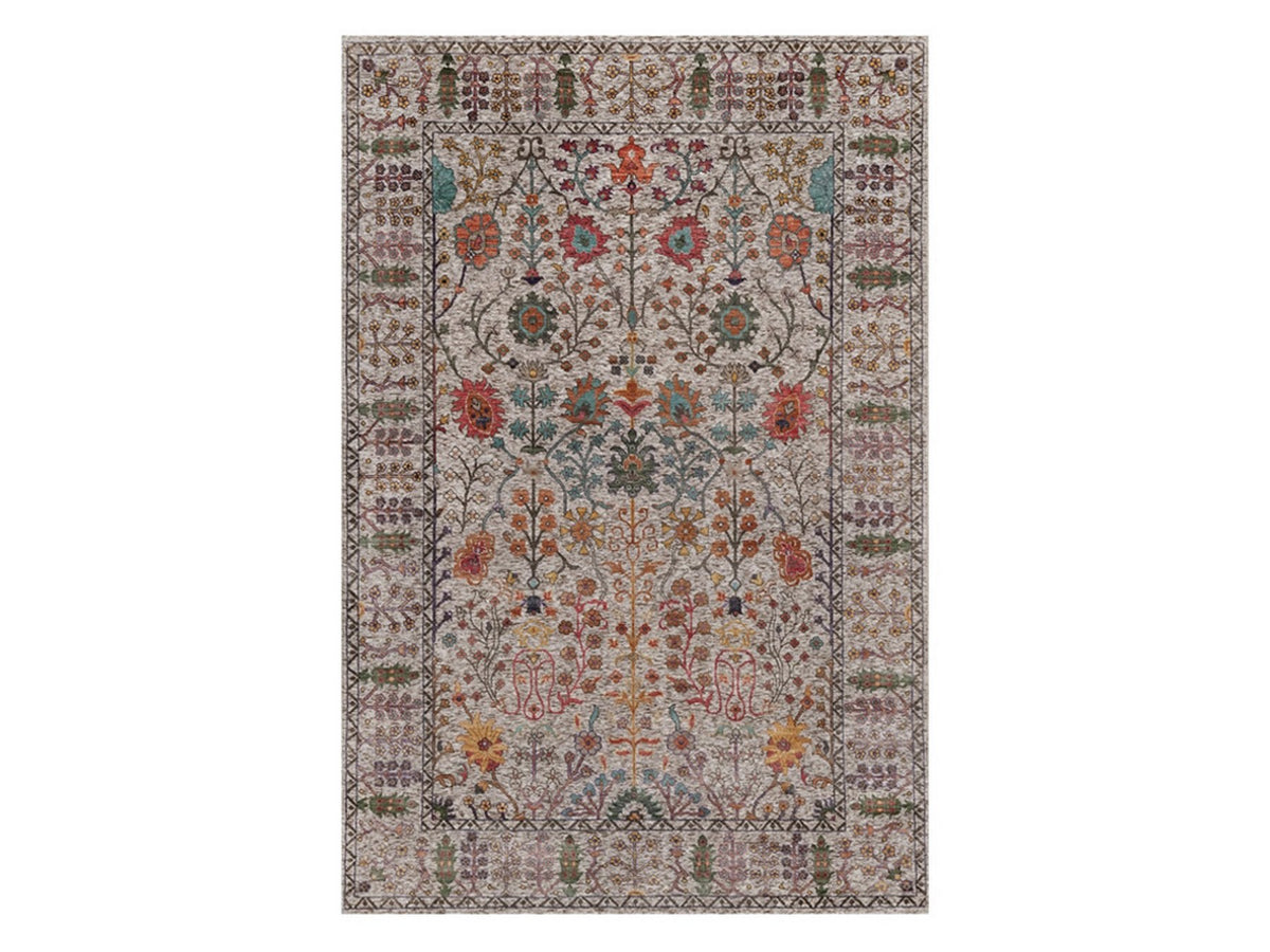 Transitional hand-knotted wool/silk rug in Ivory, 6'2" x 9'2" — SKU O091896