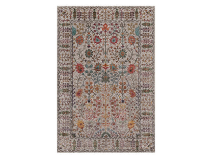 Transitional hand-knotted wool/silk rug in Ivory, 6'2" x 9'2" — SKU O091896