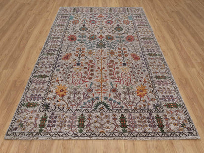Transitional hand-knotted wool/silk rug in Ivory, 6'2" x 9'2" — SKU O091896 (view 2)