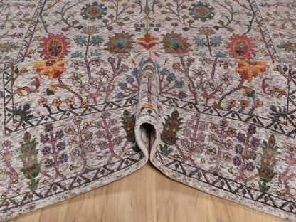 Transitional hand-knotted wool/silk rug in Ivory, 6'2" x 9'2" — SKU O091896 (view 5)