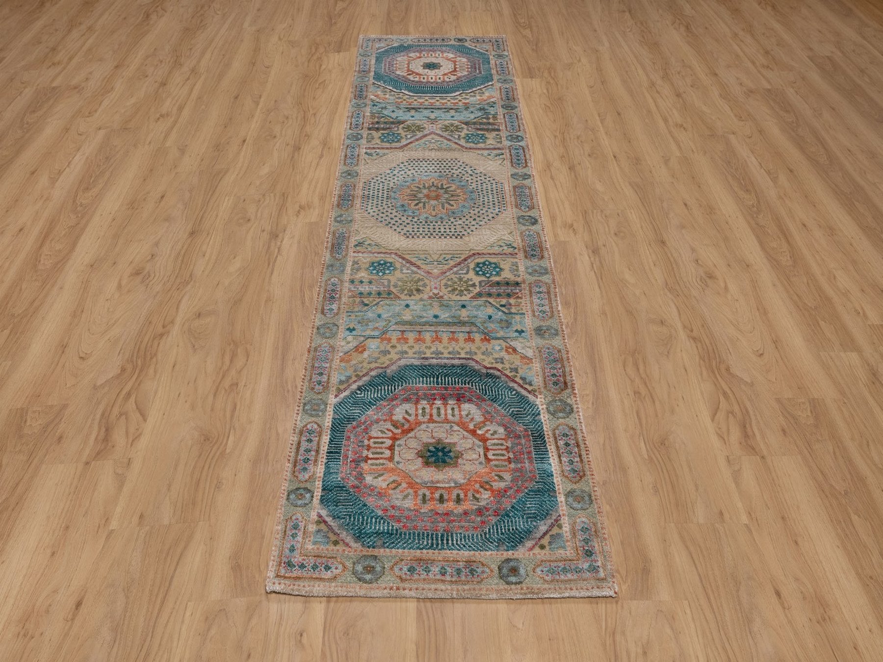 Brown 2'6" x 10'1" Mamluk Hand knotted Wool/Silk Rug - Sku: O091897