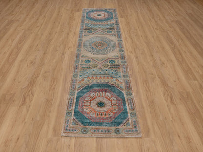 Brown 2'6" x 10'1" Mamluk Hand knotted Wool/Silk Rug - Sku: O091897