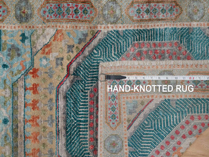 Brown 2'6" x 10'1" Mamluk Hand knotted Wool/Silk Rug - Sku: O091897