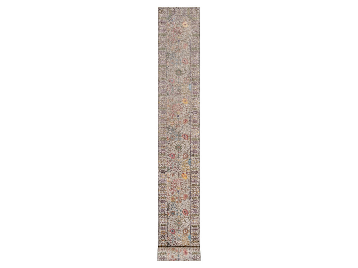 Transitional hand-knotted wool/silk runner in Ivory, 2'7" x 27'3" — SKU O091898