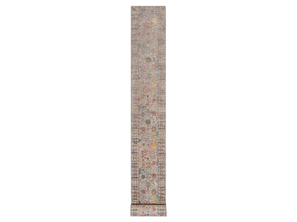 Transitional hand-knotted wool/silk runner in Ivory, 2'7" x 27'3" — SKU O091898