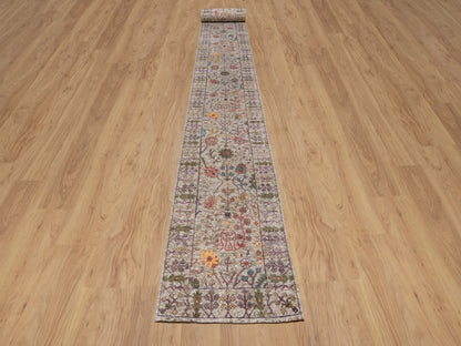 Transitional hand-knotted wool/silk runner in Ivory, 2'7" x 27'3" — SKU O091898 (view 2)