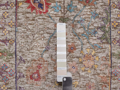 Transitional hand-knotted wool/silk runner in Ivory, 2'7" x 27'3" — SKU O091898 (view 4)