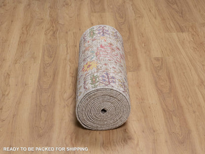 Transitional hand-knotted wool/silk runner in Ivory, 2'7" x 27'3" — SKU O091898 (view 6)