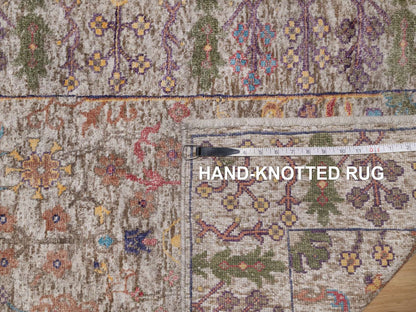 Transitional hand-knotted wool/silk runner in Ivory, 2'7" x 27'3" — SKU O091898 (view 8)
