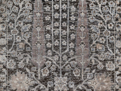 Brown 2'6" x 11'10" Transitional Hand knotted Wool/Silk Rug - Sku: O091900