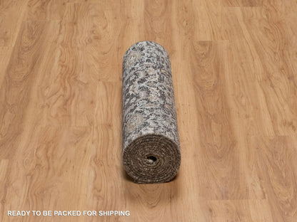 Brown 2'6" x 11'10" Transitional Hand knotted Wool/Silk Rug - Sku: O091900