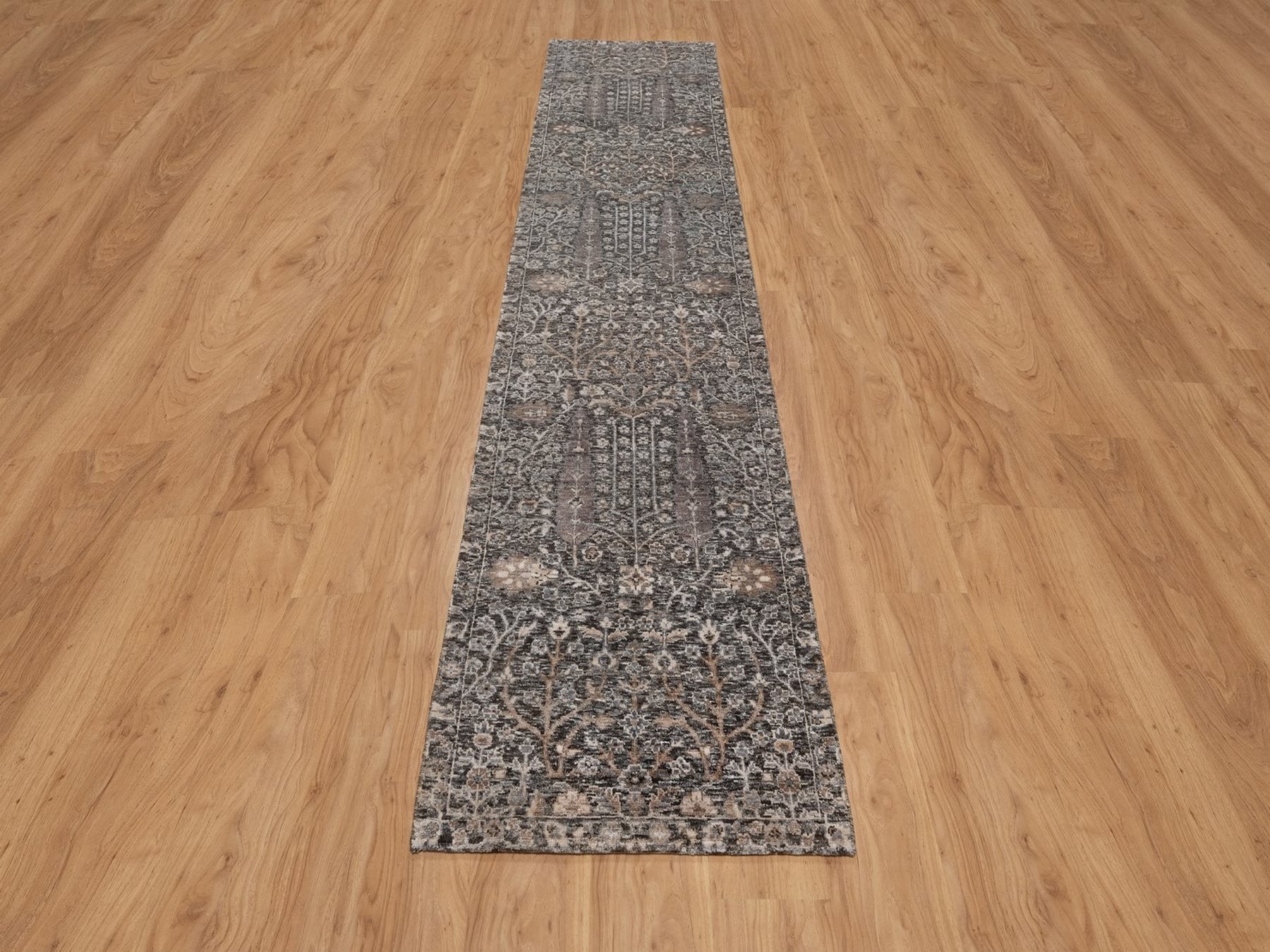 Brown 2'4" x 11'11" Transitional Hand knotted Wool/Silk Rug - Sku: O091901