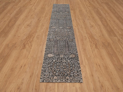 Brown 2'4" x 11'11" Transitional Hand knotted Wool/Silk Rug - Sku: O091901
