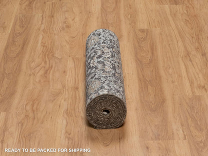 Brown 2'4" x 11'11" Transitional Hand knotted Wool/Silk Rug - Sku: O091901