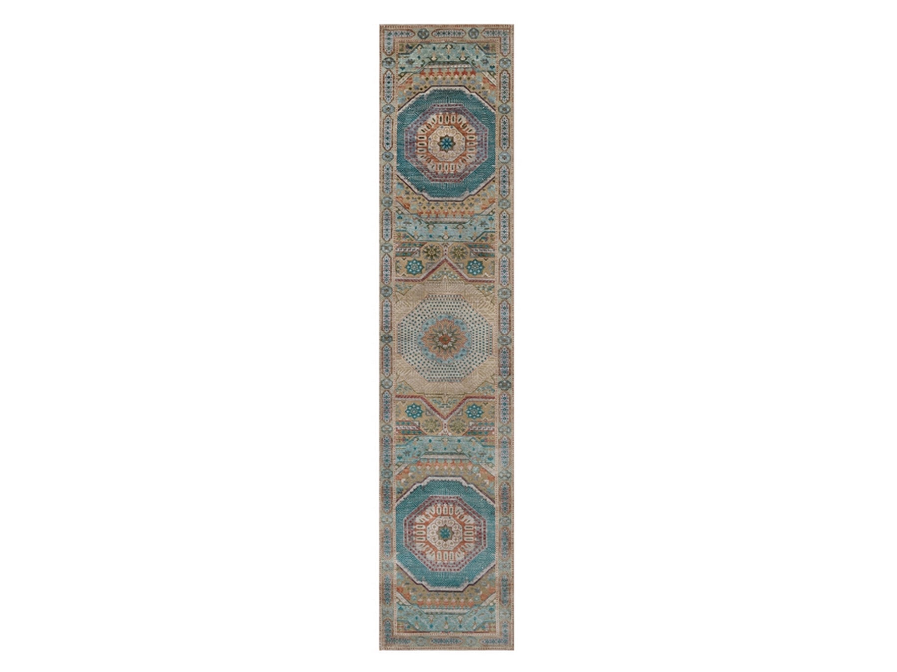 Brown 2'7" x 12'1" Mamluk Hand knotted Wool/Silk Rug - Sku: O091903