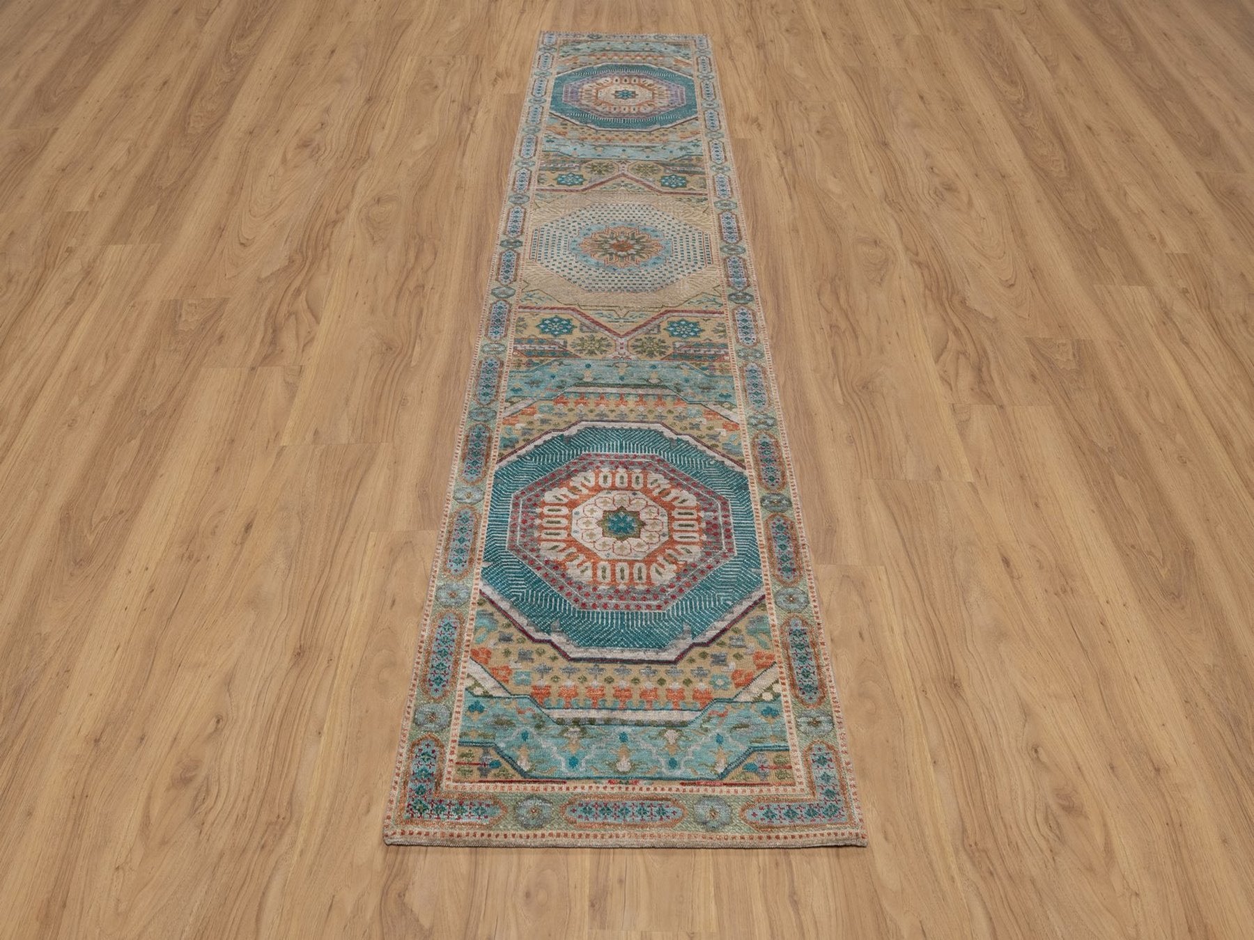 Mamluk Mamluk hand-knotted wool/silk runner in Brown, 2'7" x 12'1" — SKU O091903 (view 2)