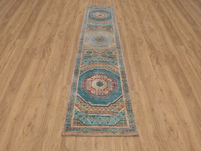 Mamluk Mamluk hand-knotted wool/silk runner in Brown, 2'7" x 12'1" — SKU O091903 (view 2)